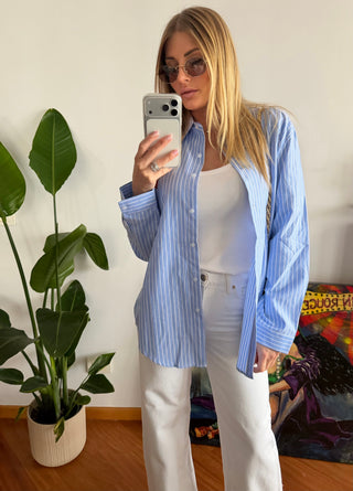 Camicia cuore azzurra righe bianche