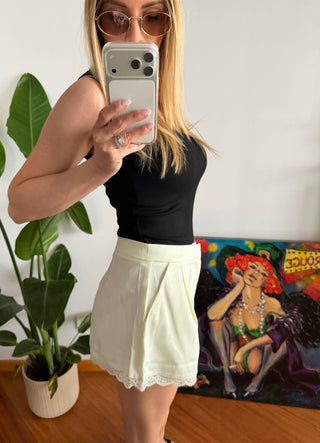 Pantaloncino raso con bordino in pizzo (nero,bianco)