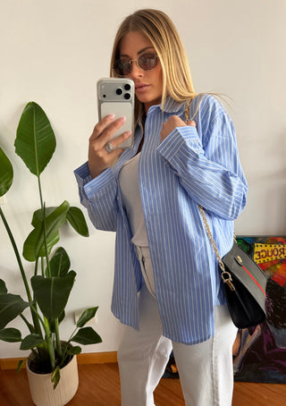 Camicia cuore azzurra righe bianche