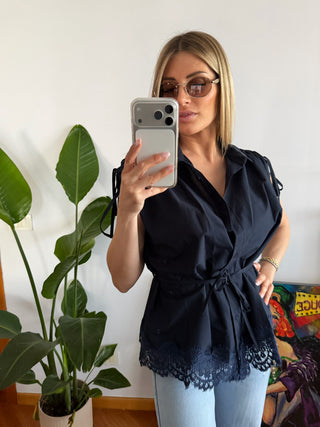 Camicia con pizzo (bianco,blu)