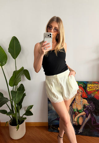 Pantaloncino raso con bordino in pizzo (nero,bianco)