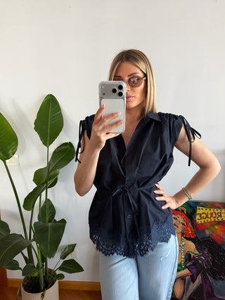 Camicia con pizzo (bianco,blu)