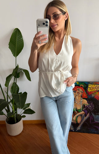 Maglia Flora (bianco,blu,beige)