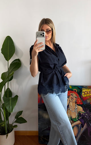 Camicia con pizzo (bianco,blu)