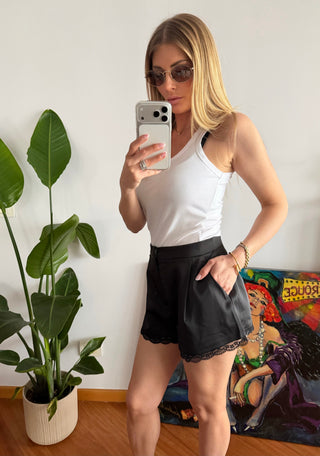 Pantaloncino raso con bordino in pizzo (nero,bianco)