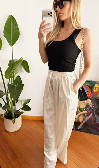 Pantalone morbido raso (bianco,grigio,nero)