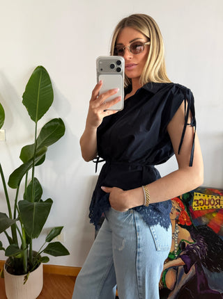 Camicia con pizzo (bianco,blu)