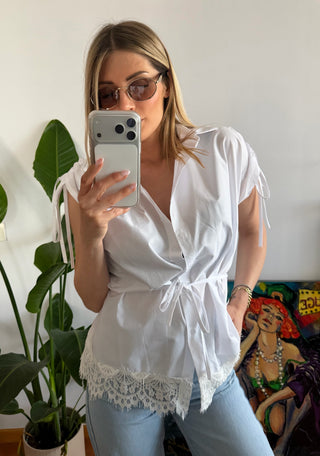 Camicia con pizzo (bianco,blu)