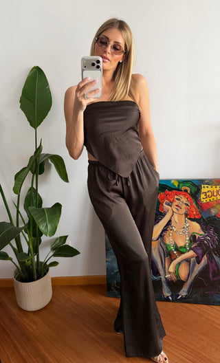 Set top e pantaloni raso ( panna,marrone,beige)