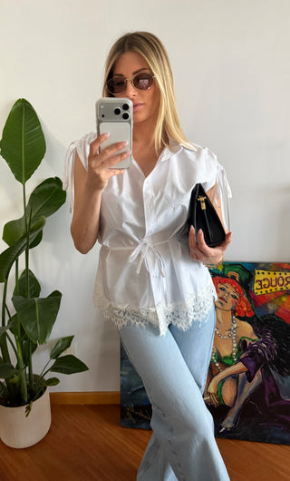 Camicia con pizzo (bianco,blu)