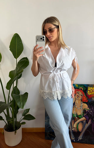 Camicia con pizzo (bianco,blu)