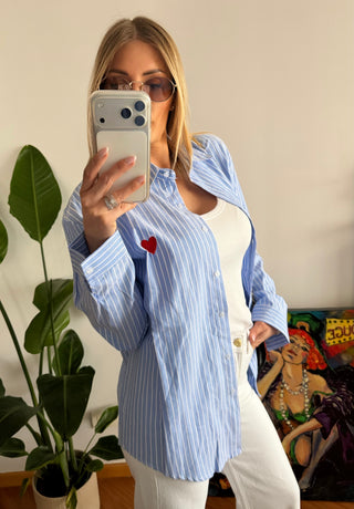 Camicia cuore azzurra righe bianche